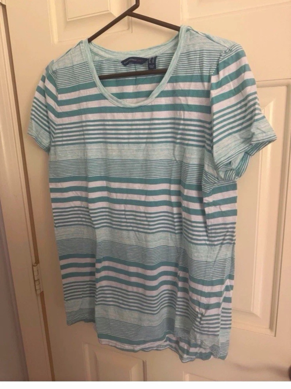 Isaac Mizrahi Mint Green & White Striped Short Sleeve Tee